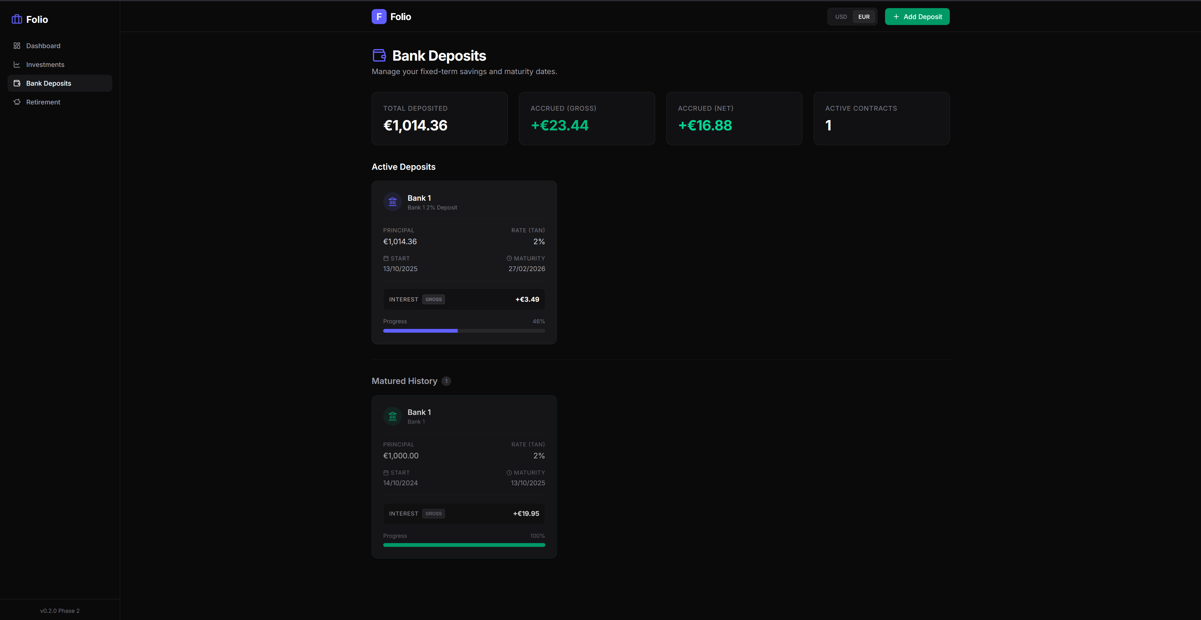 Folio bank deposits dashboard