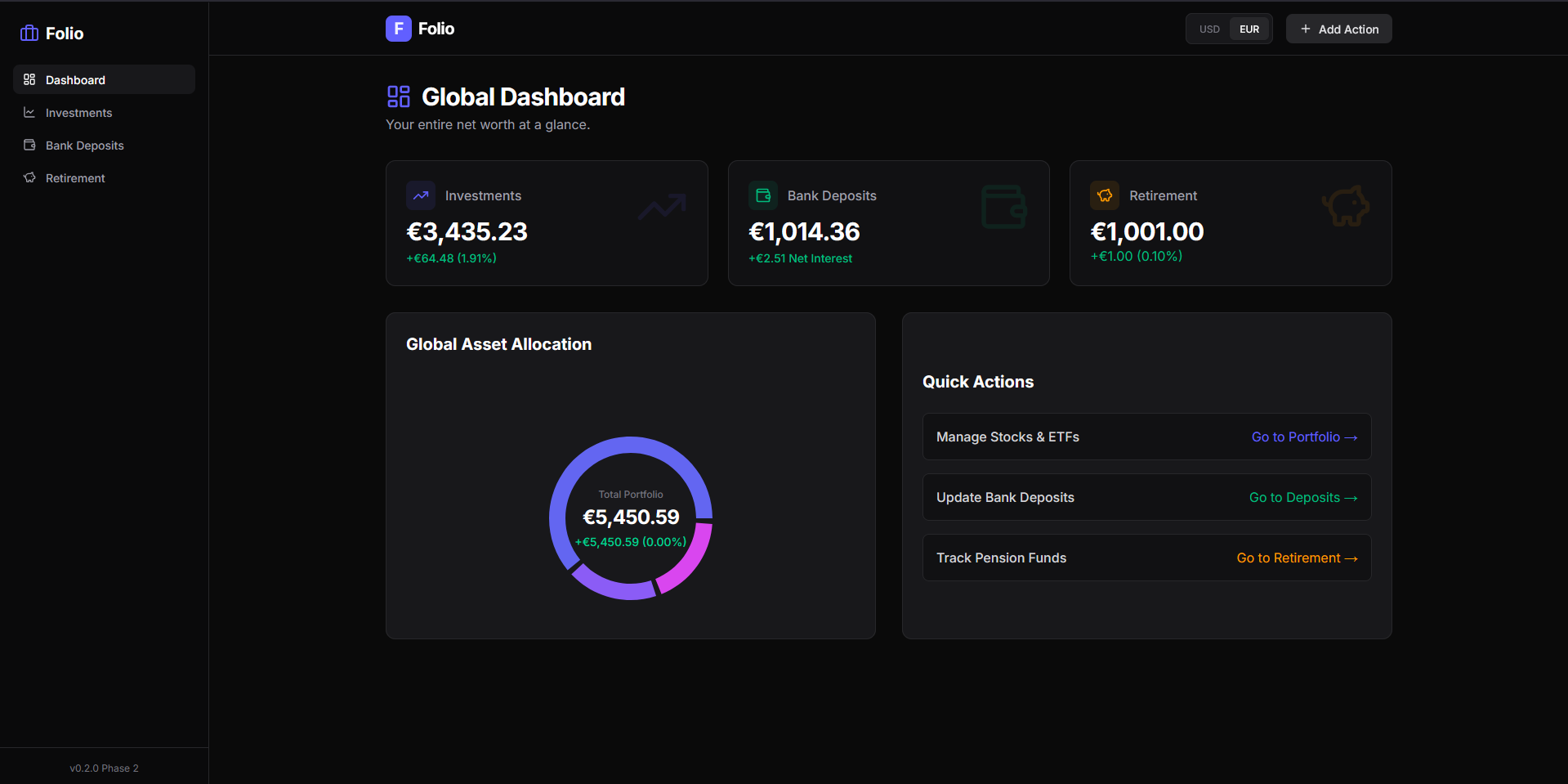 Folio main dashboard